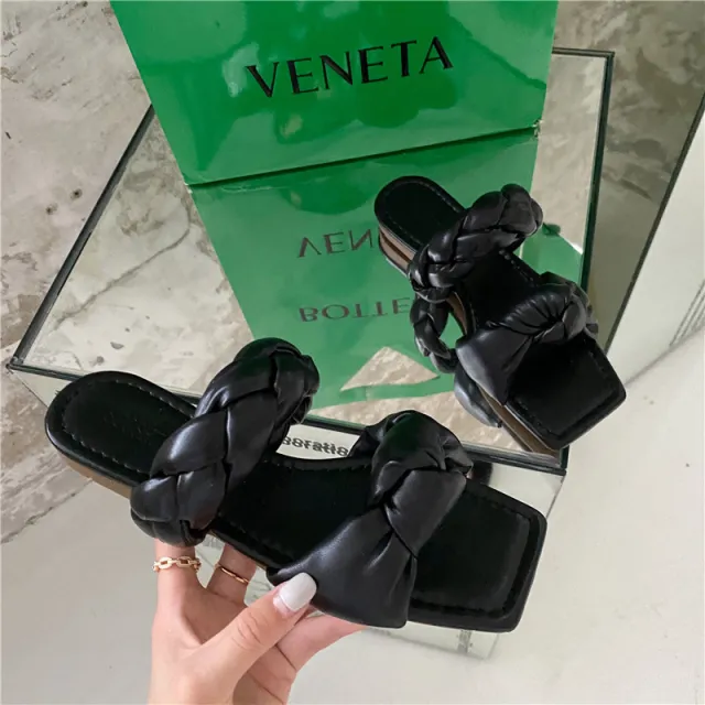 Women's Shoes, Shoes, Sandals, Women's Twist shaped Sandals And Slippers, Square Toe Flat Mules Black - Shop at LoveMi