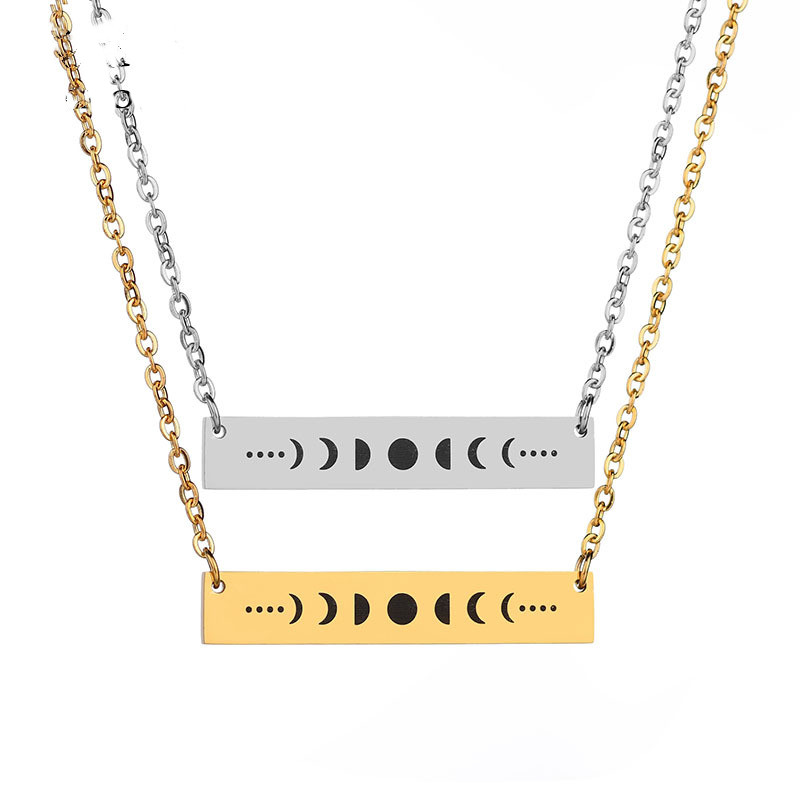 New Creative Solar Eclipse Necklace Stainless Steel Long Strip Army Brand Lettering Necklace 18K Simple And Versatile Jewelry Wholesale