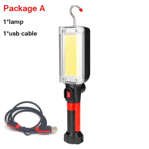 Portable Flashlight with Magnet Hook Camping Lamp USB COB