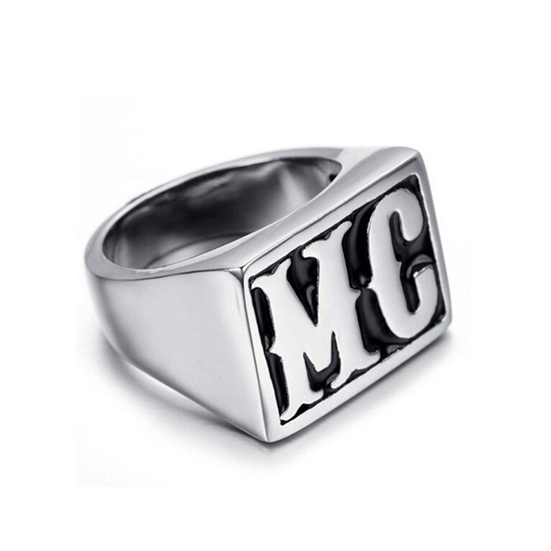 European And American Motorcycle Series Letters Mc Logo Men'S Punk Style Ring