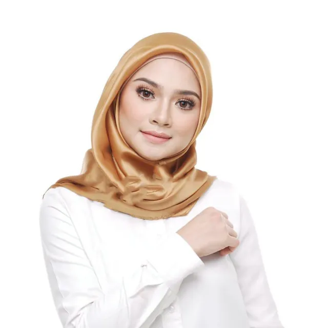 90cm Satin Monochrome Big Square Scarf Golden - Shop at LoveMi