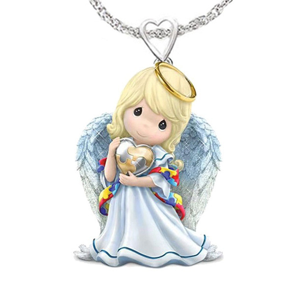 Of Cartoon Characters Angel Wings Cute Girl Resin Pendant Necklace Jewelry