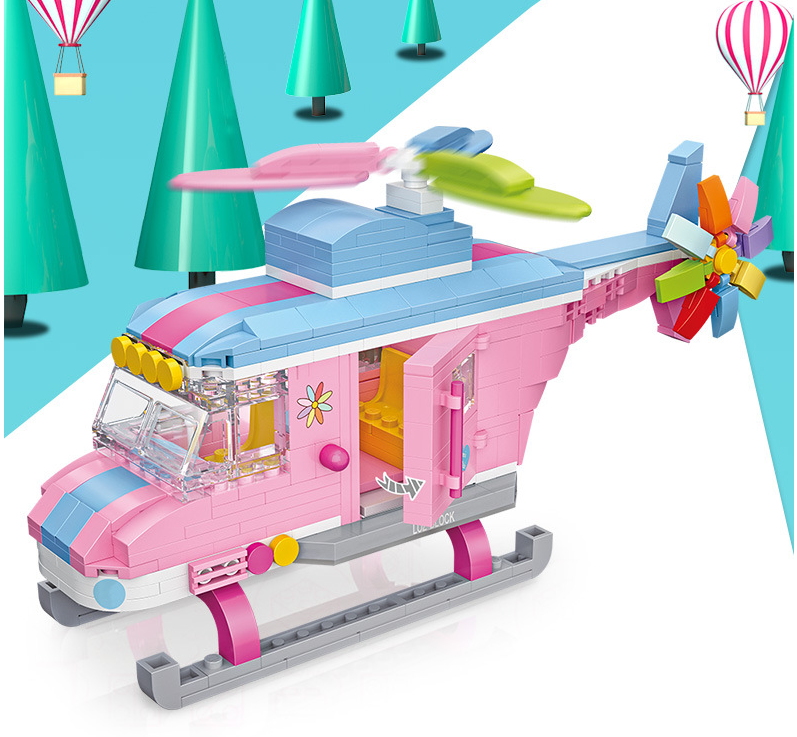 LOZ Mini Building Block Pink Mini Helicopter Model Plug In Building Block Puzzle Toy 1121 Girls'' Assembly