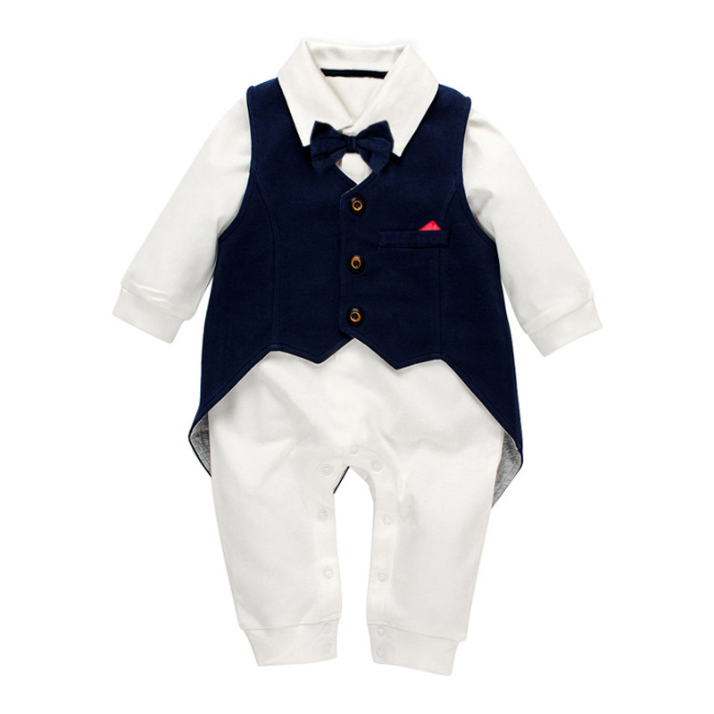 Gentleman Boys One-Piece Long Sleeve Climbing Suit Tuxedo Waistcoat Baby Boy Infant Toddler Set