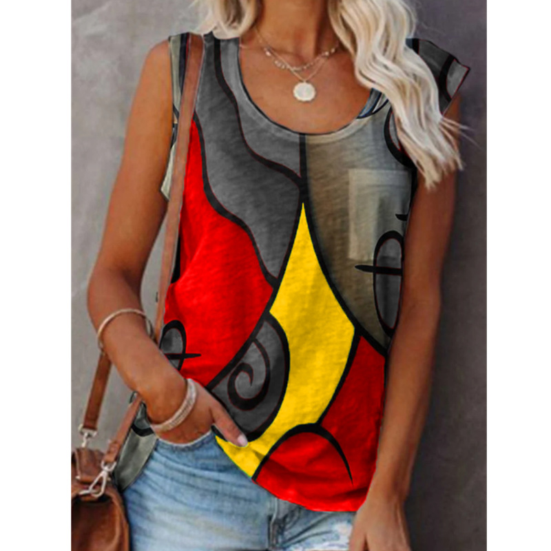 Title 4, Casual Sleeveless Color Matching T-shirt Plus S...