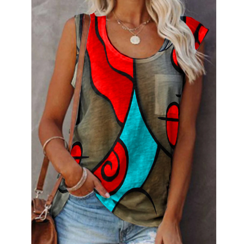 Title 5, Casual Sleeveless Color Matching T-shirt Plus S...