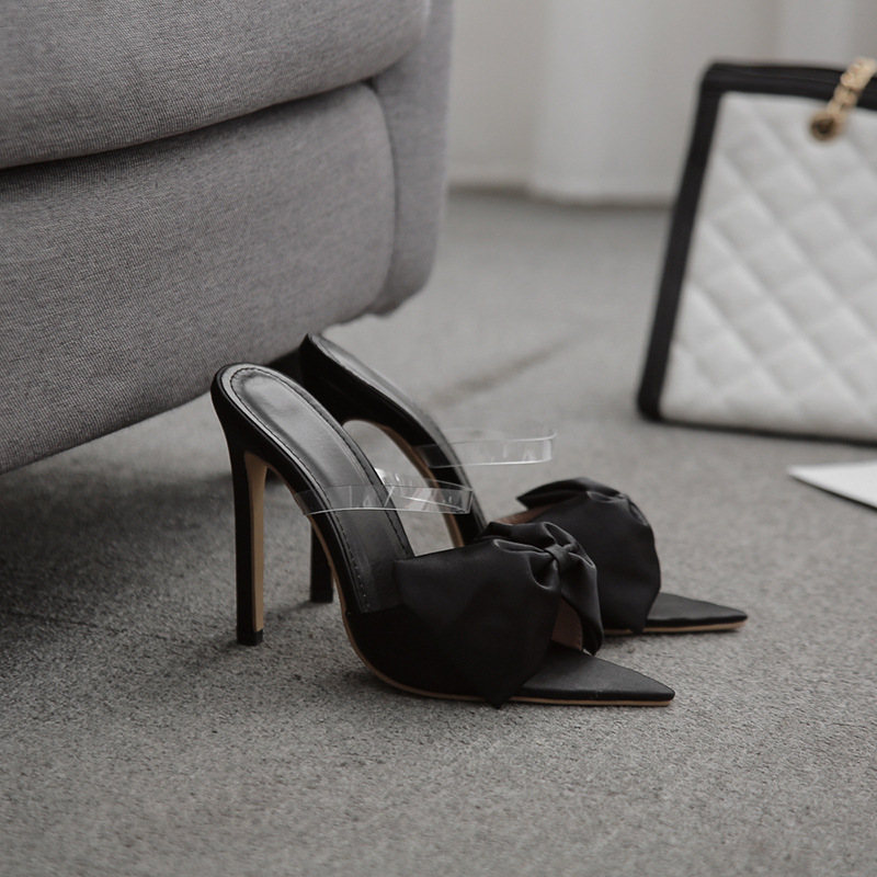 35-42 Size European And American Foreign Trade New Style Sexy Pointed Bow Tie With Pvc Stiletto Sandals 