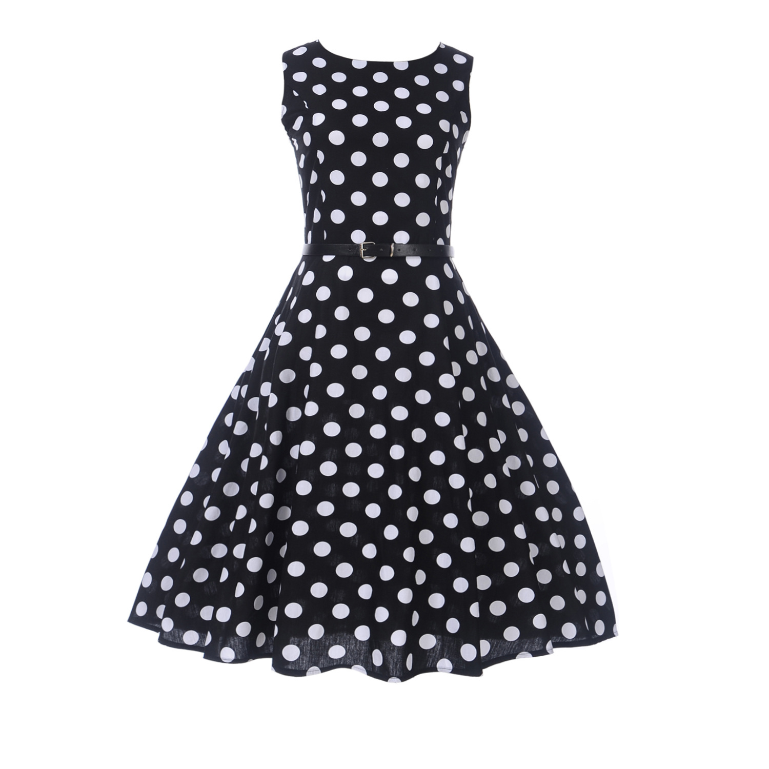Retro Hepburn Style Waist Waist Big Swing Skirt Dress With Belt
