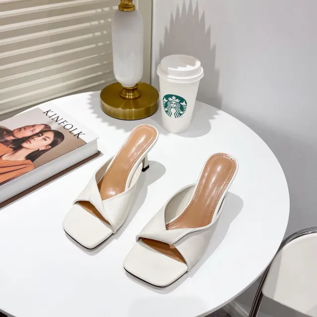 New Fashion And Comfortable Color Matching Baotou Shallow Mouth Stiletto Sandals Women White - Shop at LoveMi
