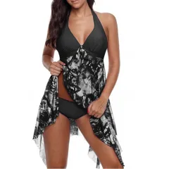 Sexy Bikini Irregular Hem Split Floral Swimsuit - Floral - View 1