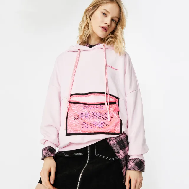 ONLY Ole New Loose Hooded Mesh Bag Design Letter Sweater Women 12019S566 Fairy Tale Powder - Shop at LoveMi
