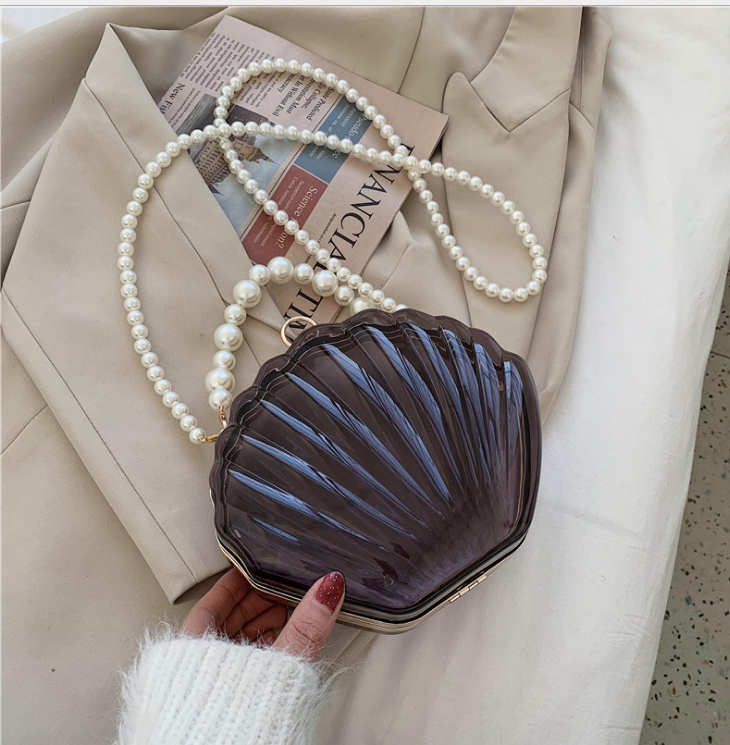 Bags Women's Bags New Trendy Transparent Shell Bag Box Bag Western Style Pearl Female Messenger Shoulder Retro Texture Black - Shop at LoveMi