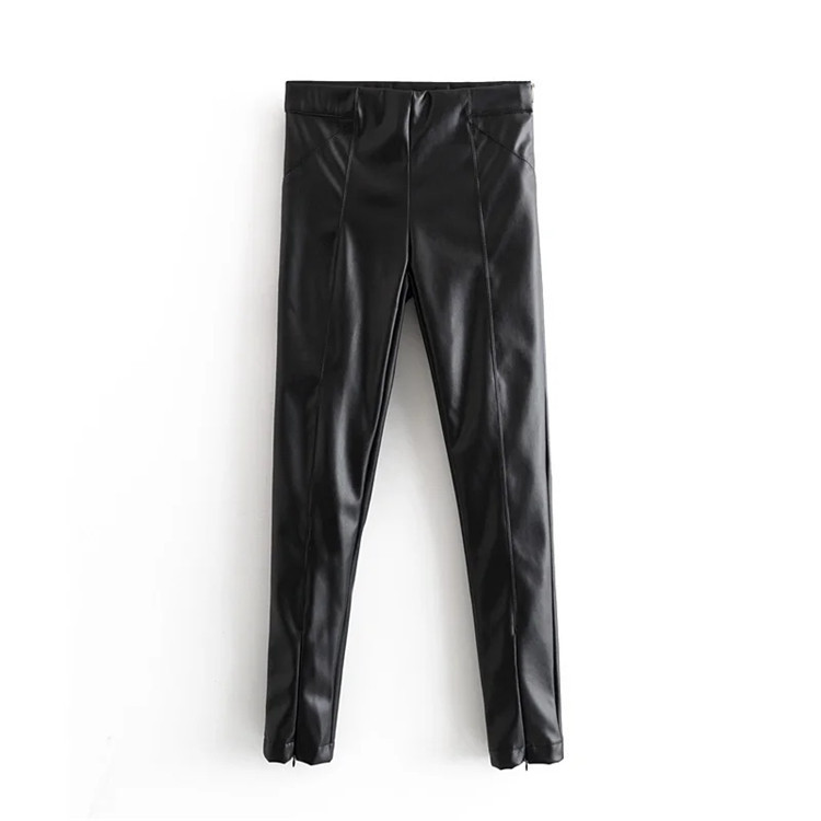 Women's Autumn And Winter Tight Leg Revealing Leather Pants Black - Shop at LoveMi
