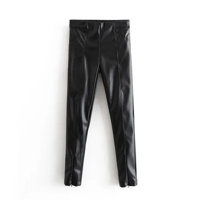 Women's Autumn And Winter Tight Leg Revealing Leather Pants Black - Shop at LoveMi