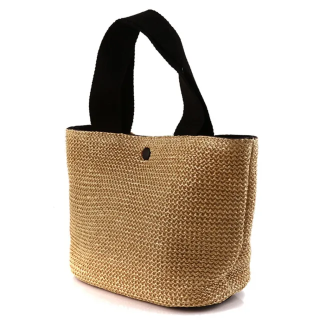 Free Size Sweet Temperament Design Straw Weave Fashion Simple Portable Bucket Bag Black - Shop at LoveMi