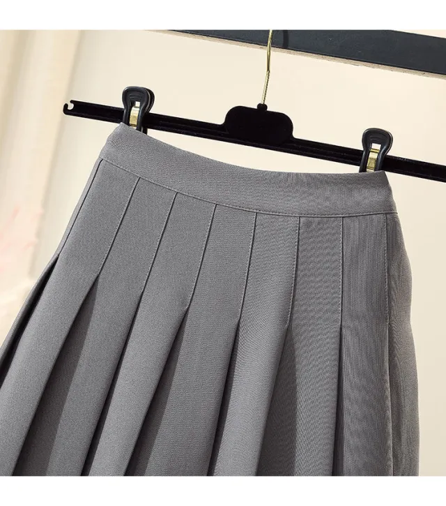 Pleated Skirt High Waist A Line Was Thin And Long Version Jk Short Skirt Student Tall College Plus Size Skirt Female Summer Grey - Shop at LoveMi