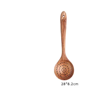 1 Set Natural Wood Teak Tableware Spoon Colander Special Spoon Nano Soup Skimmer Wooden Cooking Spoon Kitchen Tool Kit - Shop at LoveMi