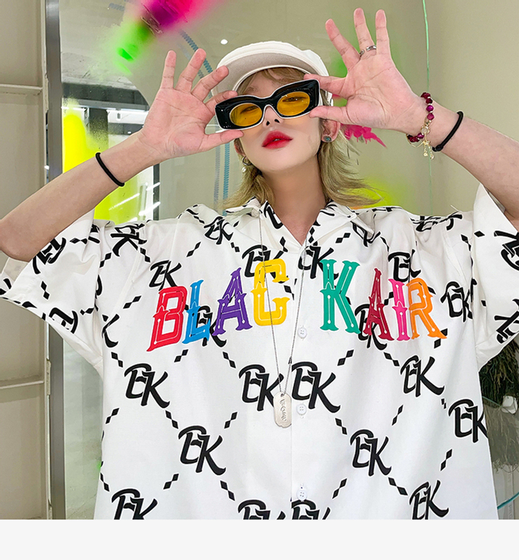 Short Sleeved Shirt Men'S Summer Tide Brand Hit Color Letter Printing Loose Thin Jacket Handsome Shirt