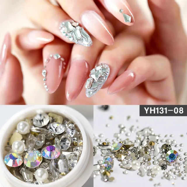 Nail Art Decoration Crystal Glitter Glass Rhinestone Diamond Mixed Design Flat Bottom Marriage Series 08 - Shop at LoveMi