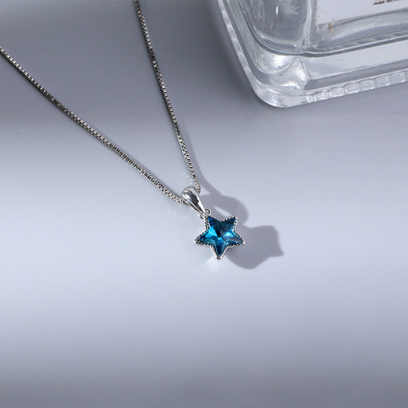 S925 Sterling Silver Fantasy Blue Five-pointed Star Crystal Pendant Accessory