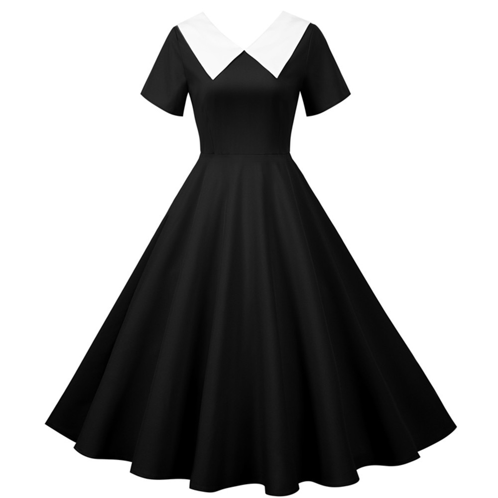 Short Sleeve Fashion V-Neck Solid Color Party Dress