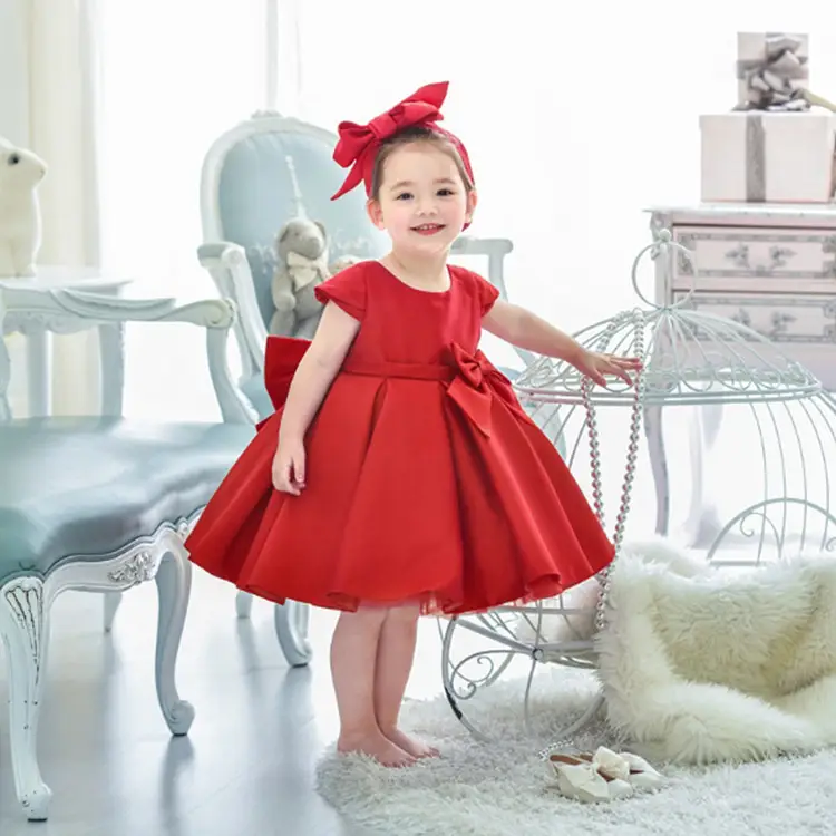 Big Red Leaky Back Bow Princess Dress Catwalk Show Children'S Evening Dress