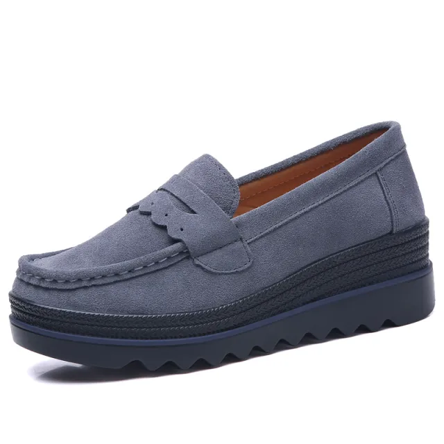 Genuine Leather Sneakers Korean Fashion Thick Soled Rocking Women'S Casual Shoes Grey - Shop at LoveMi