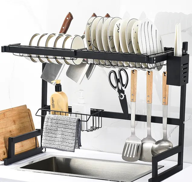 Kitchen Stainless Steel Sink Rack Drain Basket Dish Storage Rack Sink Dishwashing Place Table Chopsticks Dish Rack 85Cm Double Slot - Shop at LoveMi