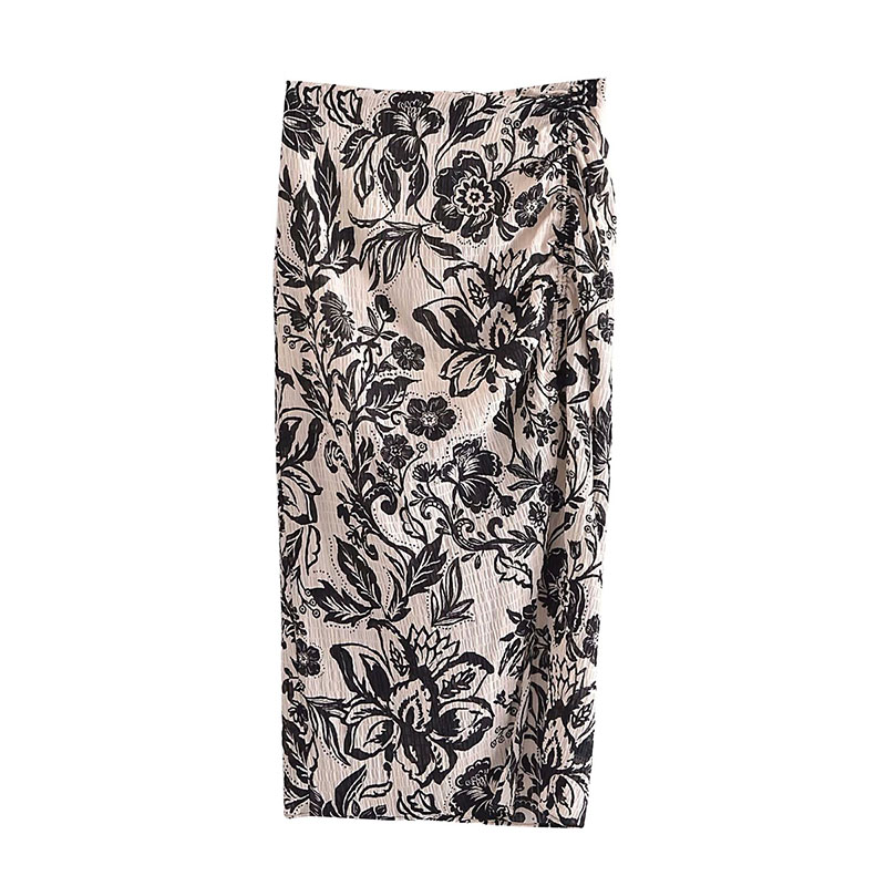 Women'S European And American Style All Match Pleated Design Printed Skirt White - Shop at LoveMi