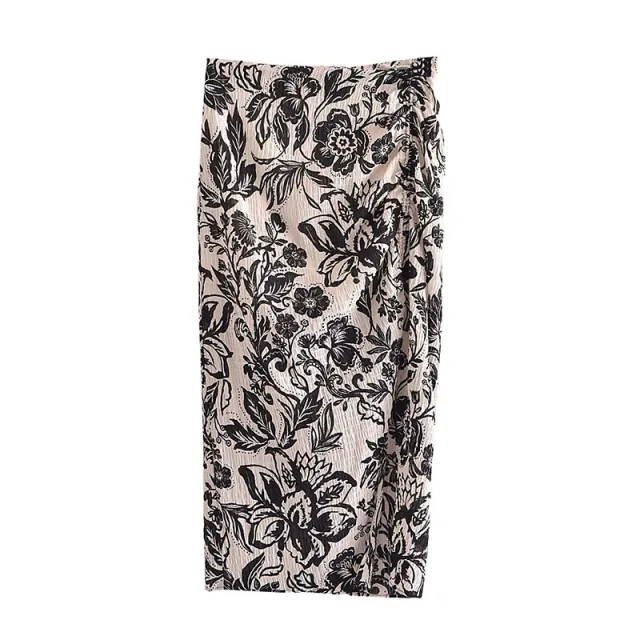 Women'S European And American Style All Match Pleated Design Printed Skirt Black And White - Shop at LoveMi