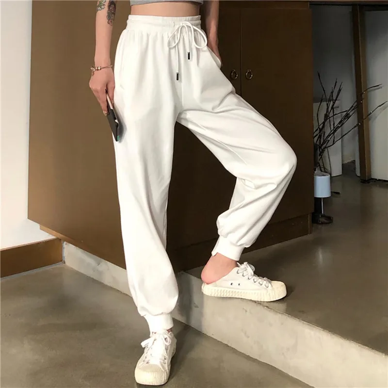 White Pants Loose and Thin Waist Sports High Casual