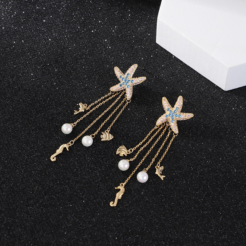 Starfish Tassel Earrings New Trendy Korean High-end Sense Wild Net Celebrity Explosion Style Cold Wind Temperament Earrings