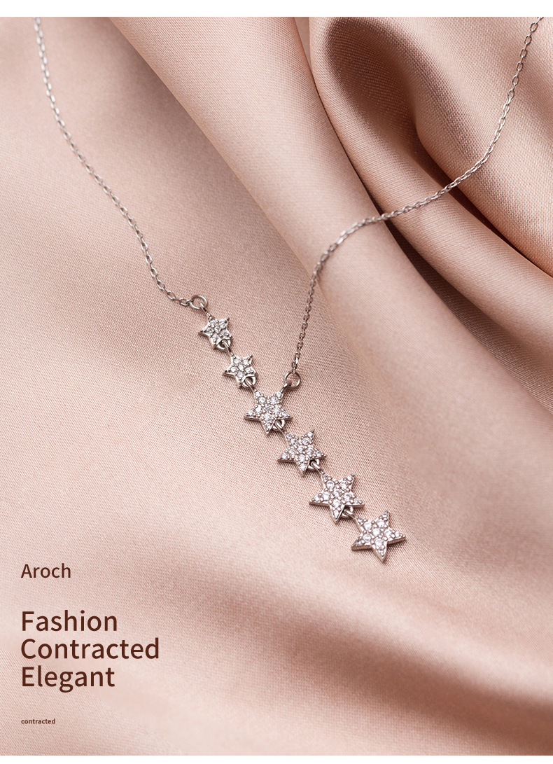 Exquisite Zircon Star Pendant Necklace Female Tide Net Red High End French Five Pointed Star Choker Clavicle Chain