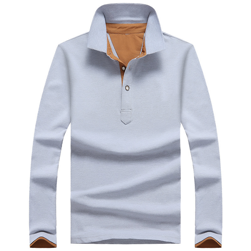 Men'S Casual Long-Sleeved Cotton Polo Shirt Youth Lapel Solid Color Long-Sleeved T-Shirt Men