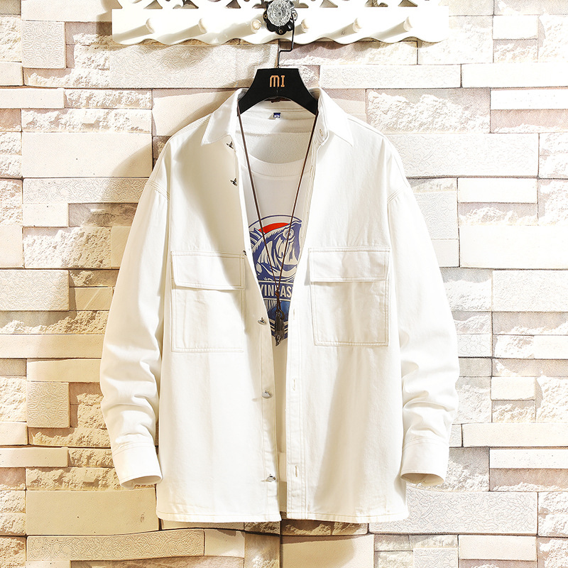 Men's Solid Color Pure Cotton Loose Long Sleeve Shirt Fashion