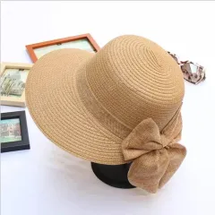 Female Wild Straw Bowknot Bowl Hat Summer Sun Hat Folding Straw Hat Sun Hat Beach Hat - Coffee - View 1