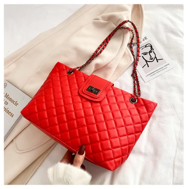 Lingge Large Capacity Bag Women'S Bag New Trendy Fashion All Match Chain Shoulder Messenger Bag Net Red Tote Bag Red - Shop at LoveMi