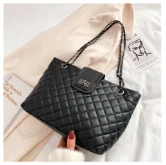 Lingge Large-Capacity Bag Women'S Bag New Trendy Fashion All-Match Chain Shoulder Messenger Bag Net Red Tote Bag - Black - View 1