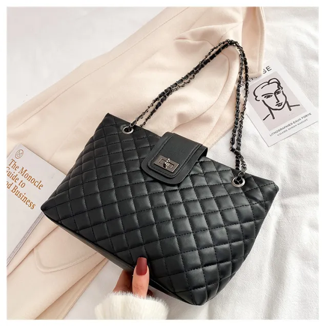 Lingge Large Capacity Bag Women'S Bag New Trendy Fashion All Match Chain Shoulder Messenger Bag Net Red Tote Bag Black - Shop at LoveMi