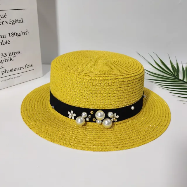 Parent child Sun Hat Cute Children Sun Hats Pearl Bow Hand Made Women Straw Yellow - Shop at LoveMi