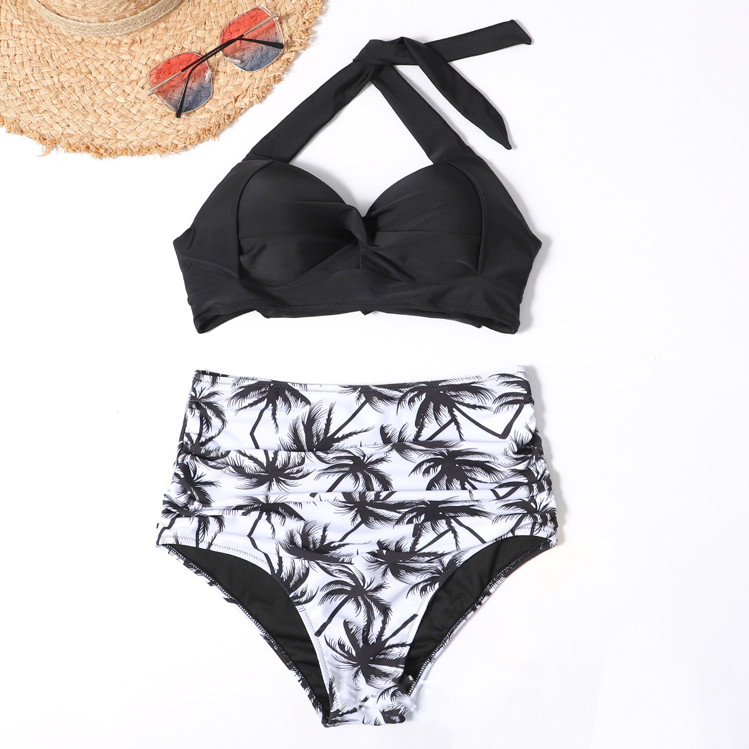 Split Print Sexy Backless Strappy Bikini