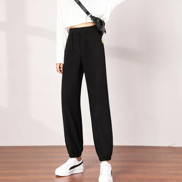 Women's Gray Sweatpants Loose Fitting Feet Black Lengthened - Shop at LoveMi