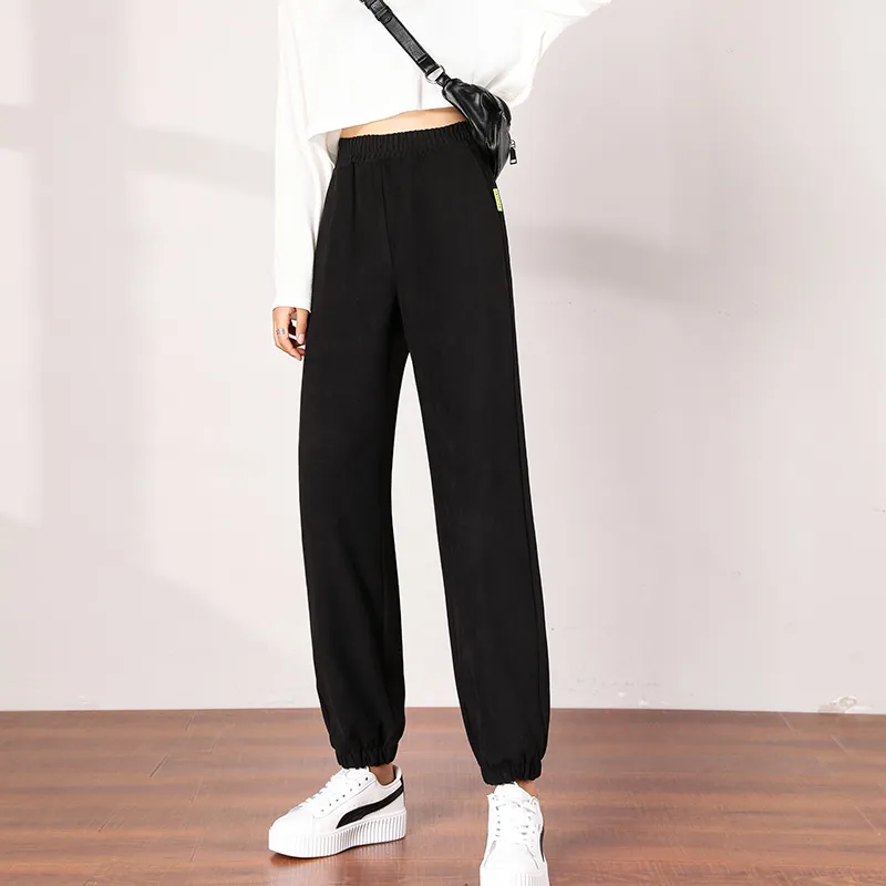 Women's Gray Sweatpants Loose-Fitting Feet - Black Lengthened