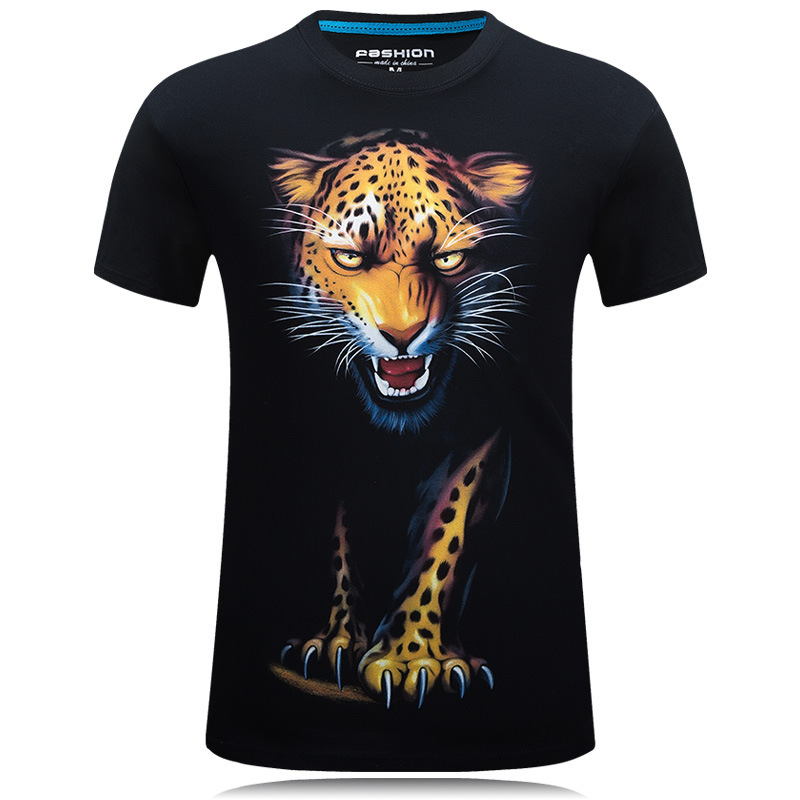 3D Night Leopard Pattern Short-sleeved T-shirt Trend Men's 3D Printing Plus Fat Plus Size T-shirt Half-sleeved