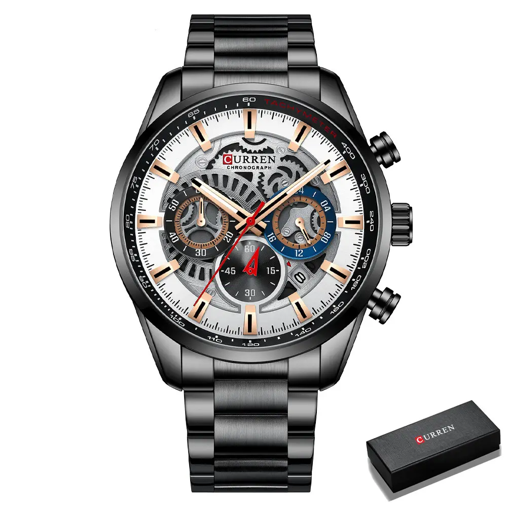 Men'S Business Watch Waterproof Calendar Steel Band Multifunctional Quartz