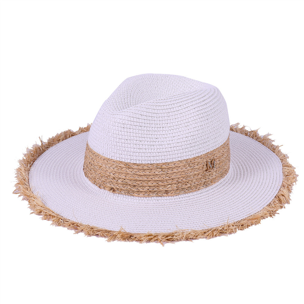 Fashion Casual Contrast Color Temperament Raw Edge Letter Decoration Jazz Straw Hat