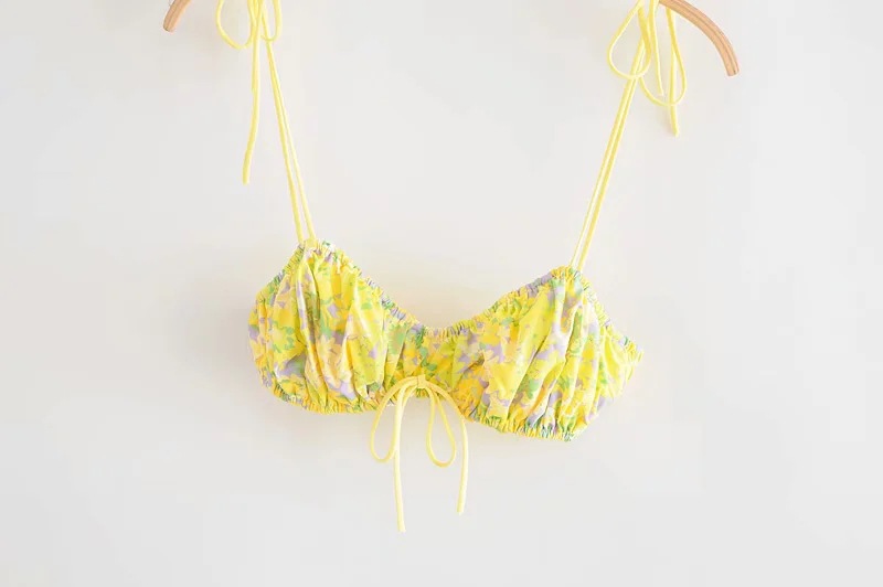 New Style French Foreign Trade Women'S Light Yellow Green Leaf Tube Top Top