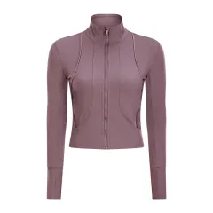 Women'S New Stand Collar Slim-Fit Yoga Wear Sanded Nude Fitness Tops Zipper Casual Sports Jacket Women - Nude - View 1