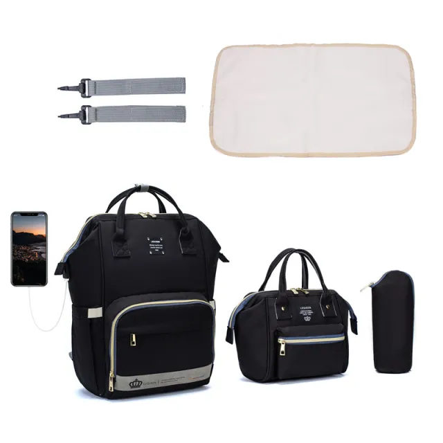 Handbag Multi purpose Mother And Baby Bag Three piece Backpack Black - Shop at LoveMi