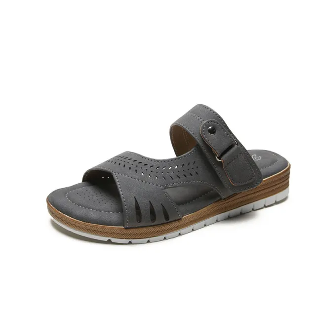 Summer New Style Bohemian Breathable Non Slip Casual Sandals And Slippers Round Head Flat Comfortable Sandals For Ladies Gray - Shop at LoveMi